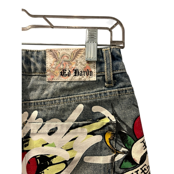 Ed Hardy NWT Love Kills Slowly Size Small Denim Jean Mini Skirt Skull Heart Blue - Picture 8 of 10